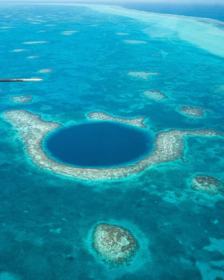 Ariel view of blue hole in belize